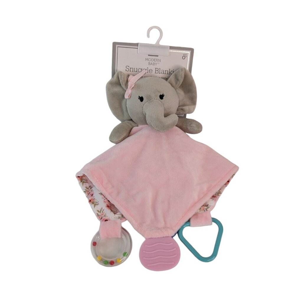 Modern Baby Pink Elephant Lovey Security Blanket Teether‎ Rattle Flower Back NWT